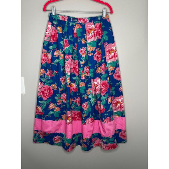Handmade Vintage Blue Floral Maxi Skirt Pink Border Cottagecore Boho Romantic - Picture 4 of 5
